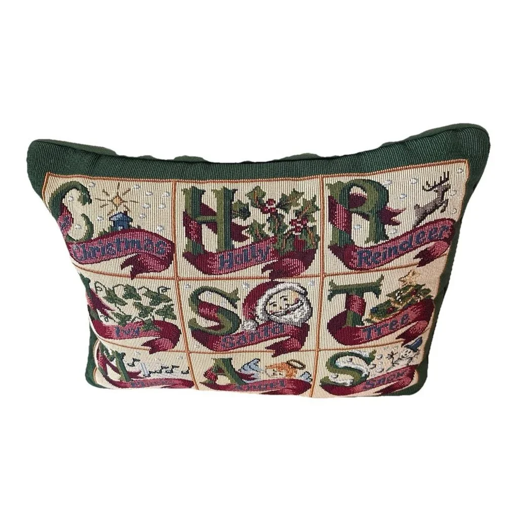Christmas Needlepoint Cross Stitch Throw Pillow 16”w x 12”h